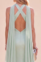Load image into Gallery viewer, Mint Green Satin Mermaid Neck Scarf Halter Long Wedding Guest Dress