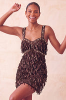 Load image into Gallery viewer, Brown Fringed Tight Thick Straps Short Cocktail Dress with Beading