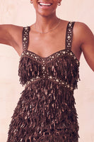 Load image into Gallery viewer, Brown Fringed Tight Thick Straps Short Cocktail Dress with Beading