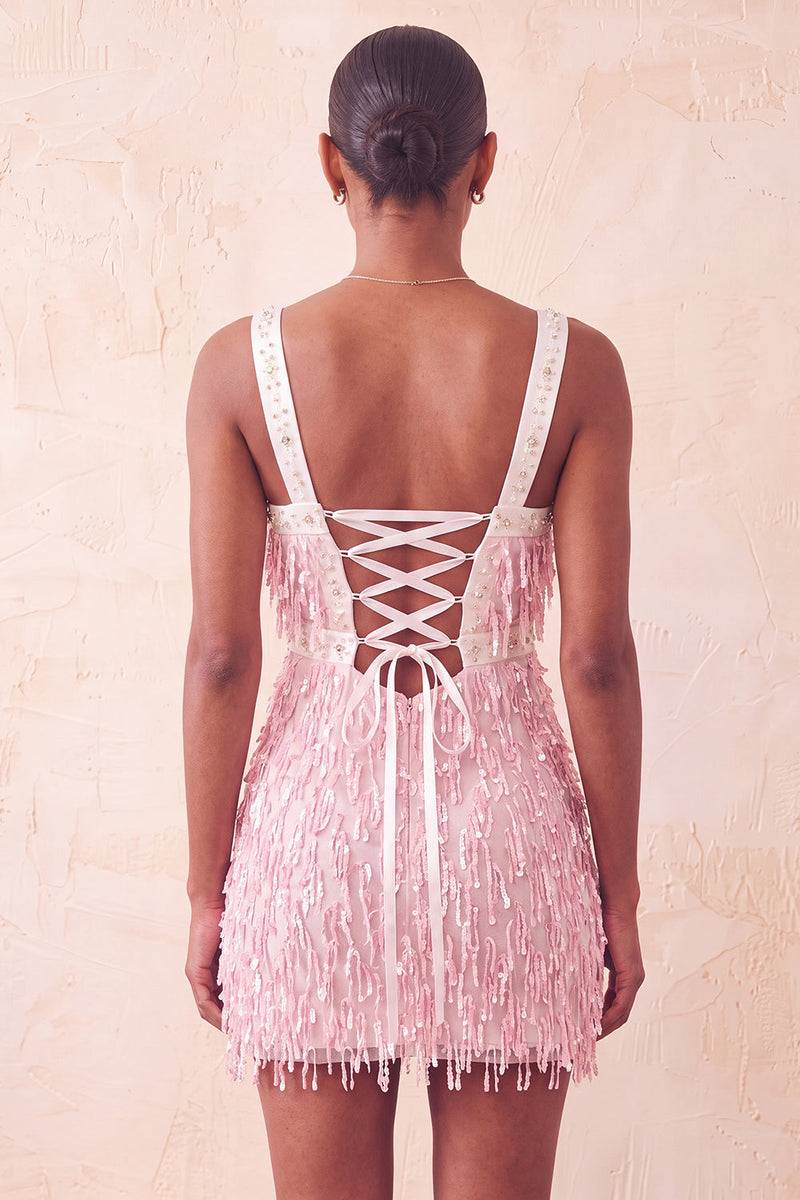 Load image into Gallery viewer, Brown Fringed Tight Thick Straps Short Cocktail Dress with Beading