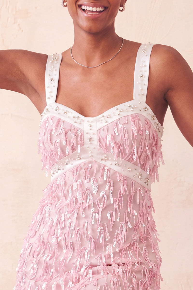 Load image into Gallery viewer, Brown Fringed Tight Thick Straps Short Cocktail Dress with Beading
