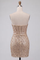 Load image into Gallery viewer, Sparkly Champagne Tight Ruched Sequin Short Corset Cocktail Dress