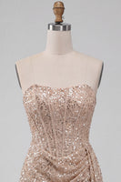 Load image into Gallery viewer, Sparkly Champagne Tight Ruched Sequin Short Corset Cocktail Dress