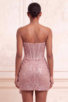 Load image into Gallery viewer, Sparkly Champagne Tight Ruched Sequin Short Corset Cocktail Dress