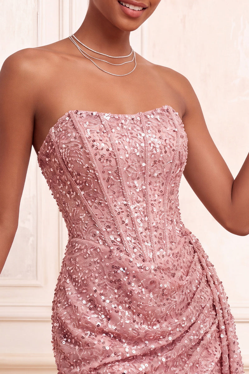 Load image into Gallery viewer, Sparkly Champagne Tight Ruched Sequin Short Corset Cocktail Dress