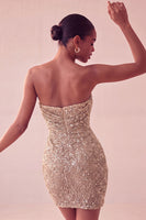 Load image into Gallery viewer, Sparkly Navy Strapless Tight Sequin Ruched Short Cocktail Dress