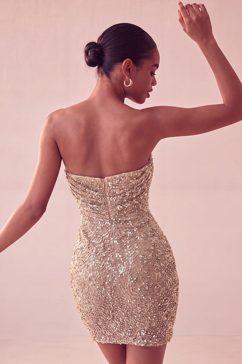 Load image into Gallery viewer, Sparkly Navy Strapless Tight Sequin Ruched Short Cocktail Dress