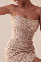 Load image into Gallery viewer, Sparkly Navy Strapless Tight Sequin Ruched Short Cocktail Dress