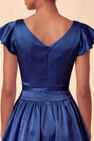 Load image into Gallery viewer, Sky Blue A-Line Satin Cap Sleeves Short Cocktail Dress with Bow