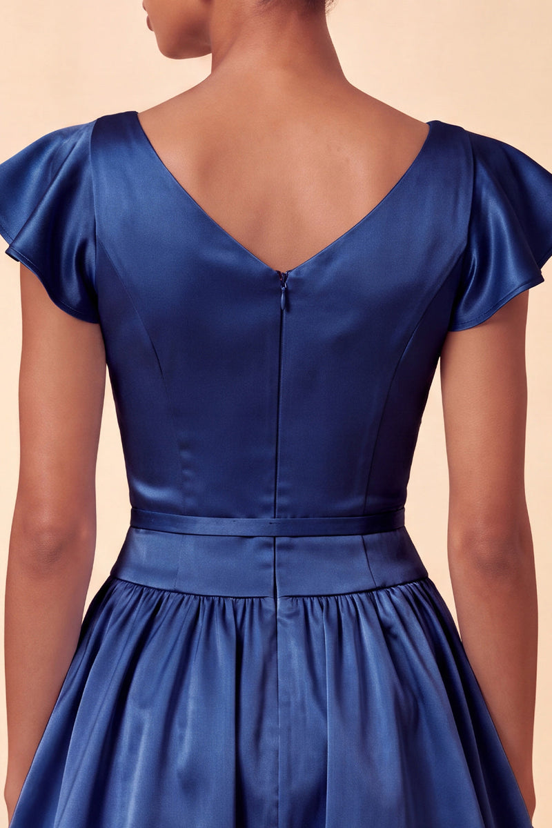 Load image into Gallery viewer, Sky Blue A-Line Satin Cap Sleeves Short Cocktail Dress with Bow