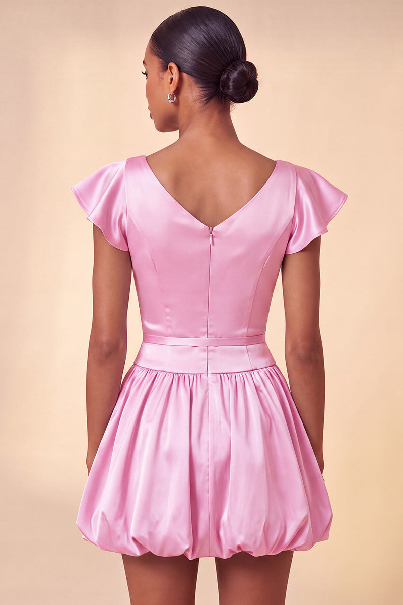 Load image into Gallery viewer, Sky Blue A-Line Satin Cap Sleeves Short Cocktail Dress with Bow