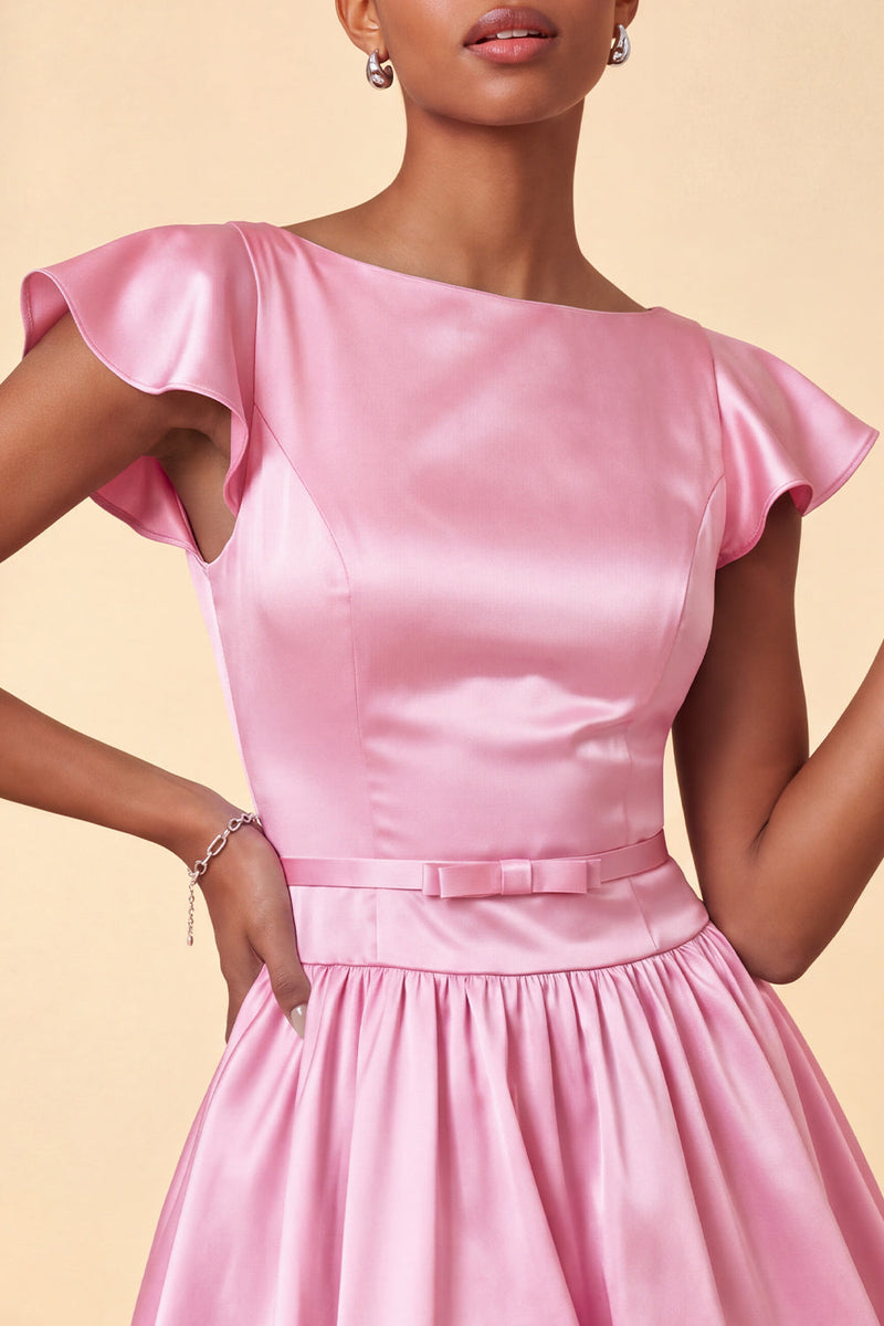 Load image into Gallery viewer, Sky Blue A-Line Satin Cap Sleeves Short Cocktail Dress with Bow