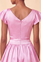 Load image into Gallery viewer, Sky Blue A-Line Satin Cap Sleeves Short Cocktail Dress with Bow
