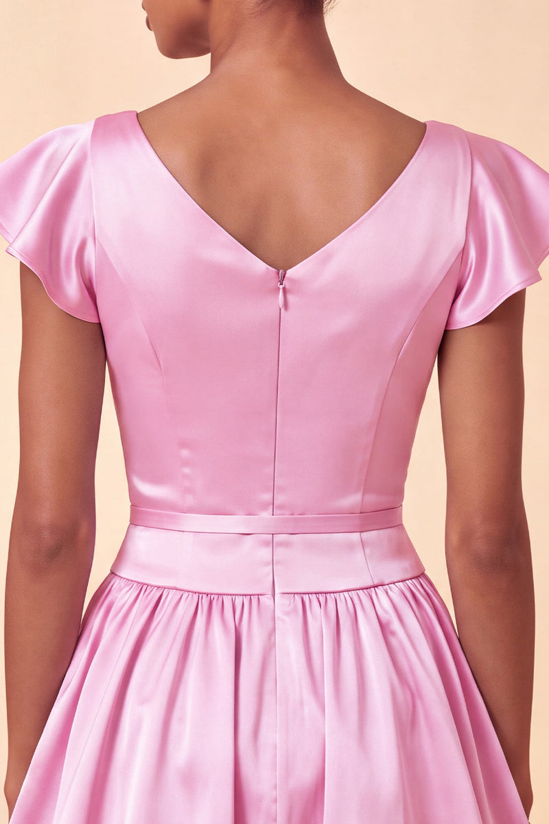 Load image into Gallery viewer, Sky Blue A-Line Satin Cap Sleeves Short Cocktail Dress with Bow