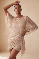 Load image into Gallery viewer, Sparkly Pink Ruched Tight Short Sequin Cocktail Dress with Cape