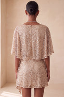 Load image into Gallery viewer, Sparkly Pink Ruched Tight Short Sequin Cocktail Dress with Cape