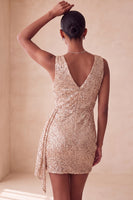 Load image into Gallery viewer, Sparkly Pink Ruched Tight Short Sequin Cocktail Dress with Cape