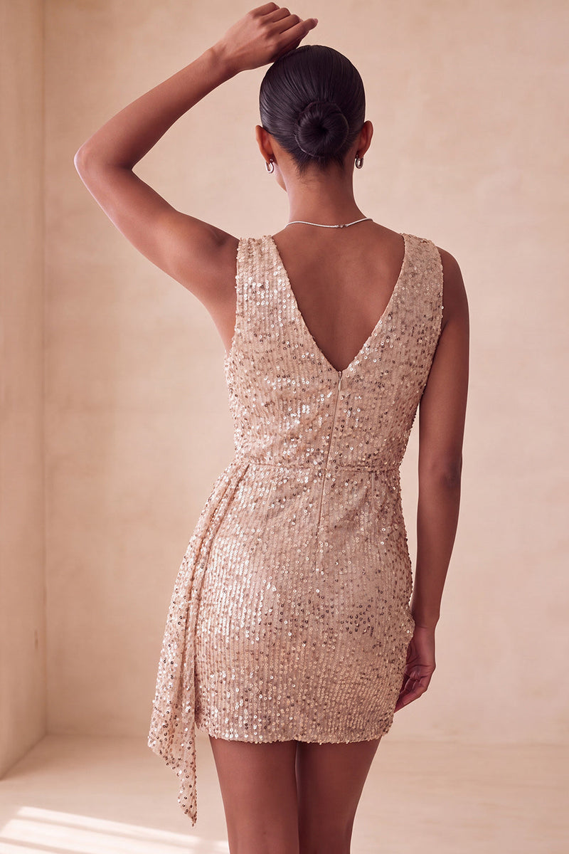 Load image into Gallery viewer, Sparkly Pink Ruched Tight Short Sequin Cocktail Dress with Cape