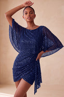 Load image into Gallery viewer, Sparkly Pink Ruched Tight Short Sequin Cocktail Dress with Cape