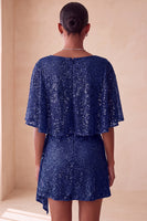 Load image into Gallery viewer, Sparkly Pink Ruched Tight Short Sequin Cocktail Dress with Cape