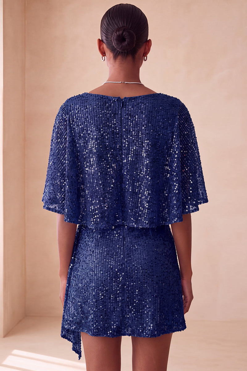 Load image into Gallery viewer, Sparkly Pink Ruched Tight Short Sequin Cocktail Dress with Cape