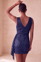 Load image into Gallery viewer, Sparkly Pink Ruched Tight Short Sequin Cocktail Dress with Cape