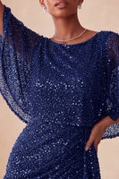 Load image into Gallery viewer, Sparkly Pink Ruched Tight Short Sequin Cocktail Dress with Cape