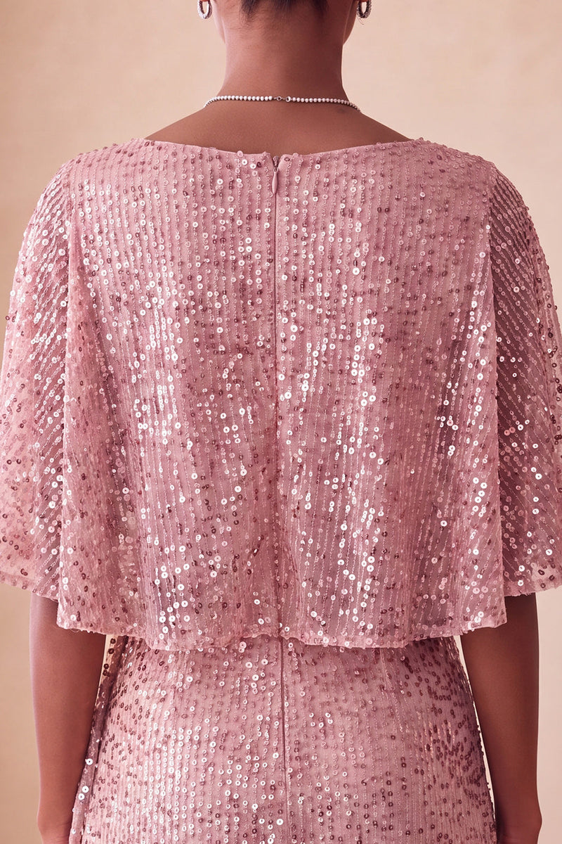 Load image into Gallery viewer, Sparkly Pink Ruched Tight Short Sequin Cocktail Dress with Cape