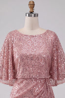 Load image into Gallery viewer, Sparkly Pink Ruched Tight Short Sequin Cocktail Dress with Cape
