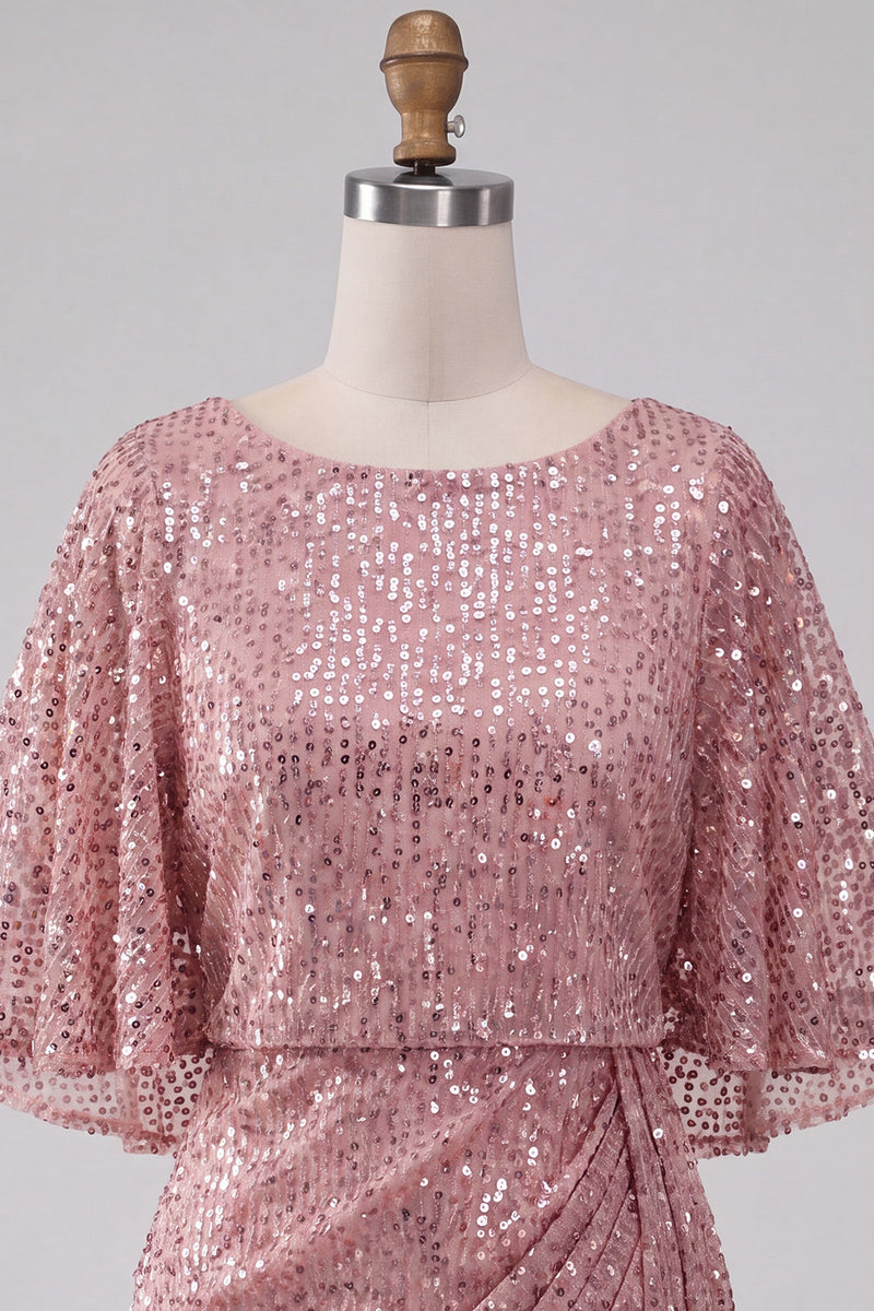 Load image into Gallery viewer, Sparkly Pink Ruched Tight Short Sequin Cocktail Dress with Cape