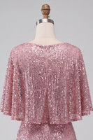 Load image into Gallery viewer, Sparkly Pink Ruched Tight Short Sequin Cocktail Dress with Cape