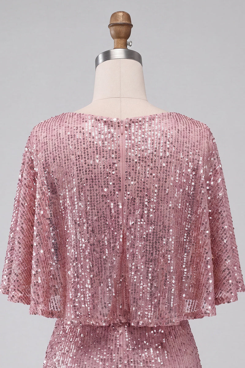 Load image into Gallery viewer, Sparkly Pink Ruched Tight Short Sequin Cocktail Dress with Cape