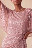 Load image into Gallery viewer, Sparkly Pink Ruched Tight Short Sequin Cocktail Dress with Cape