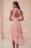 Load image into Gallery viewer, Sky Blue Halter A Line Sequin Tiered Asymmetrical Cocktail Dress