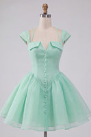 Load image into Gallery viewer, Mint Green A-Line Short Cocktail Dress with Covered Buttons