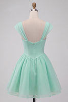 Load image into Gallery viewer, Mint Green A-Line Short Cocktail Dress with Covered Buttons