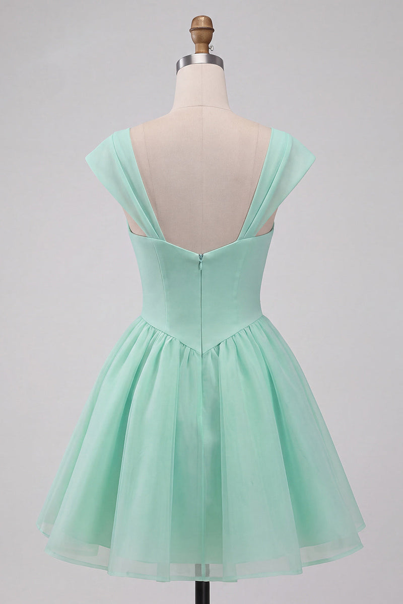Load image into Gallery viewer, Mint Green A-Line Short Cocktail Dress with Covered Buttons