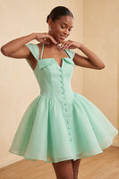 Load image into Gallery viewer, Mint Green A-Line Short Cocktail Dress with Covered Buttons