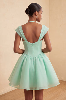 Mint Green A-Line Short Cocktail Dress with Covered Buttons