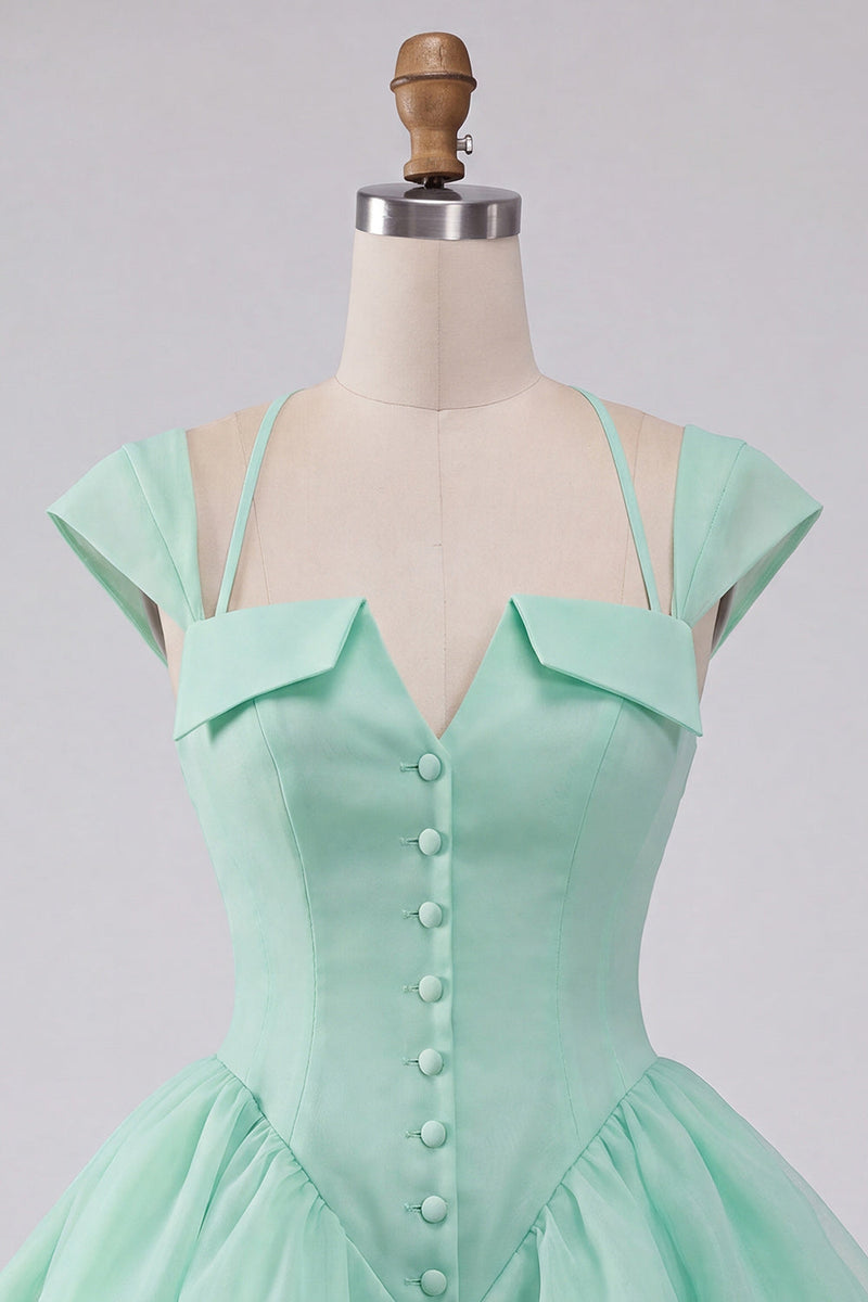 Load image into Gallery viewer, Mint Green A-Line Short Cocktail Dress with Covered Buttons