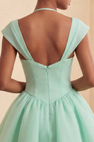 Load image into Gallery viewer, Mint Green A-Line Short Cocktail Dress with Covered Buttons