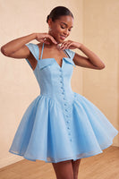 Load image into Gallery viewer, Mint Green A-Line Short Cocktail Dress with Covered Buttons