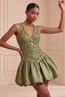 Load image into Gallery viewer, Sky Blue A-Line V-Neck Sequin Appliqued Short Cocktail Dress