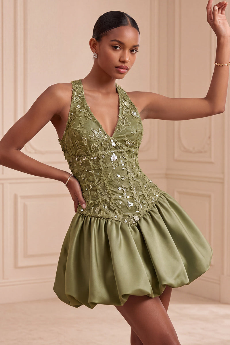 Load image into Gallery viewer, Sky Blue A-Line V-Neck Sequin Appliqued Short Cocktail Dress