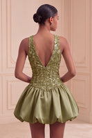 Load image into Gallery viewer, Sky Blue A-Line V-Neck Sequin Appliqued Short Cocktail Dress