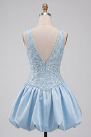 Load image into Gallery viewer, Sky Blue A-Line V-Neck Sequin Appliqued Short Cocktail Dress