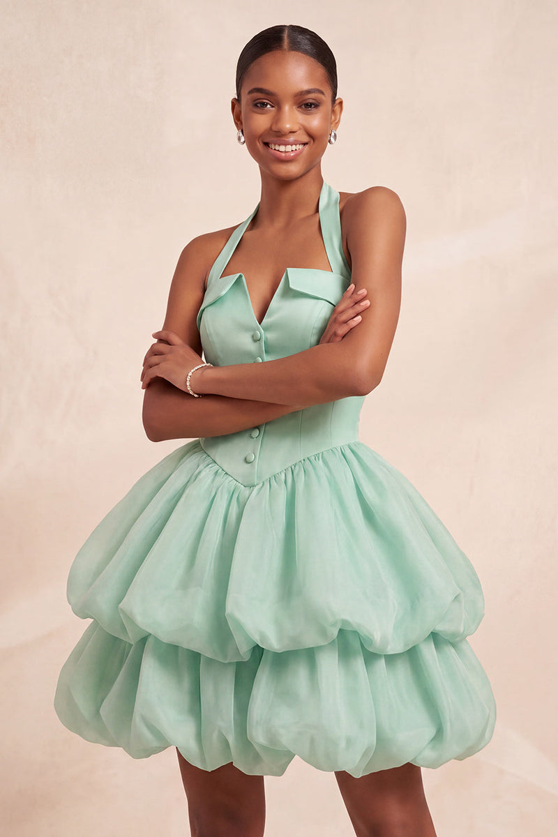 Load image into Gallery viewer, Pink Halter Corset Tiered Short Cocktail Dress with Covered Buttons