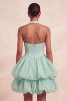 Load image into Gallery viewer, Pink Halter Corset Tiered Short Cocktail Dress with Covered Buttons