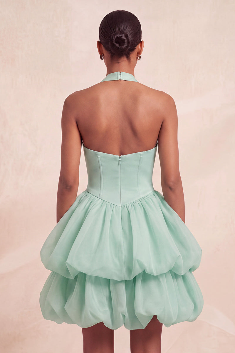Load image into Gallery viewer, Pink Halter Corset Tiered Short Cocktail Dress with Covered Buttons