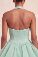 Load image into Gallery viewer, Pink Halter Corset Tiered Short Cocktail Dress with Covered Buttons